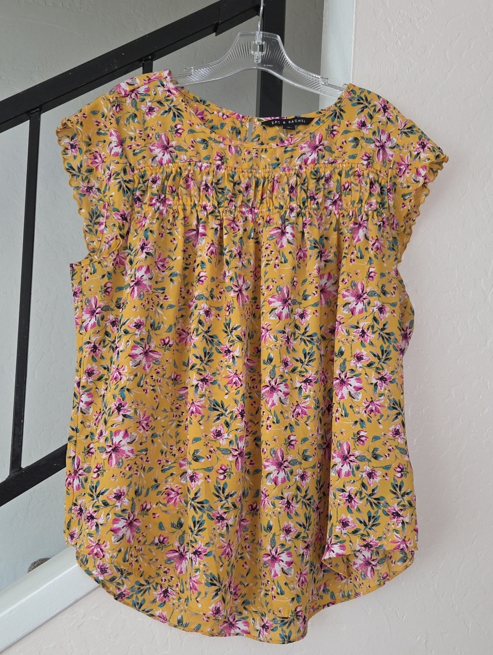 Zac & Rachel Yellow Floral Short-Sleeve Top Size XL